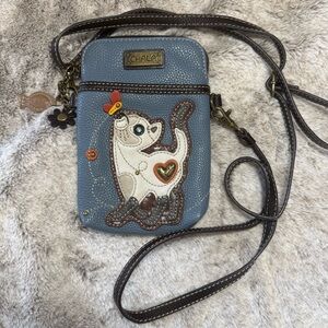 CHALA Siamese Cat Kitten Crossbody Blue Grey Hippie Charm Bag Slim Purse Wallet